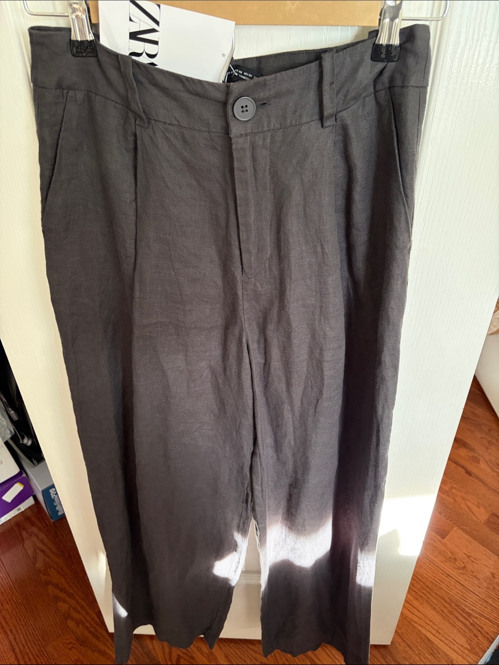 Zara Charcoal Wide-Leg Linen Blend Pants